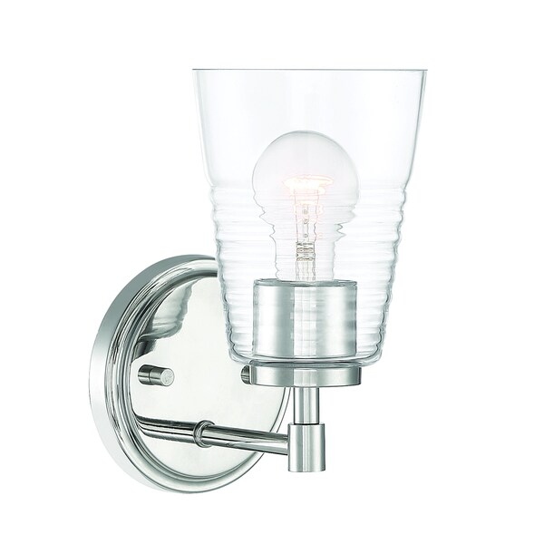 Designers Fountain Ingo 5in 1-Light Polished Nickel Modern Indoor Wall Sconce with Clear Ribbed Glass Shade D230M-1B-PN - main